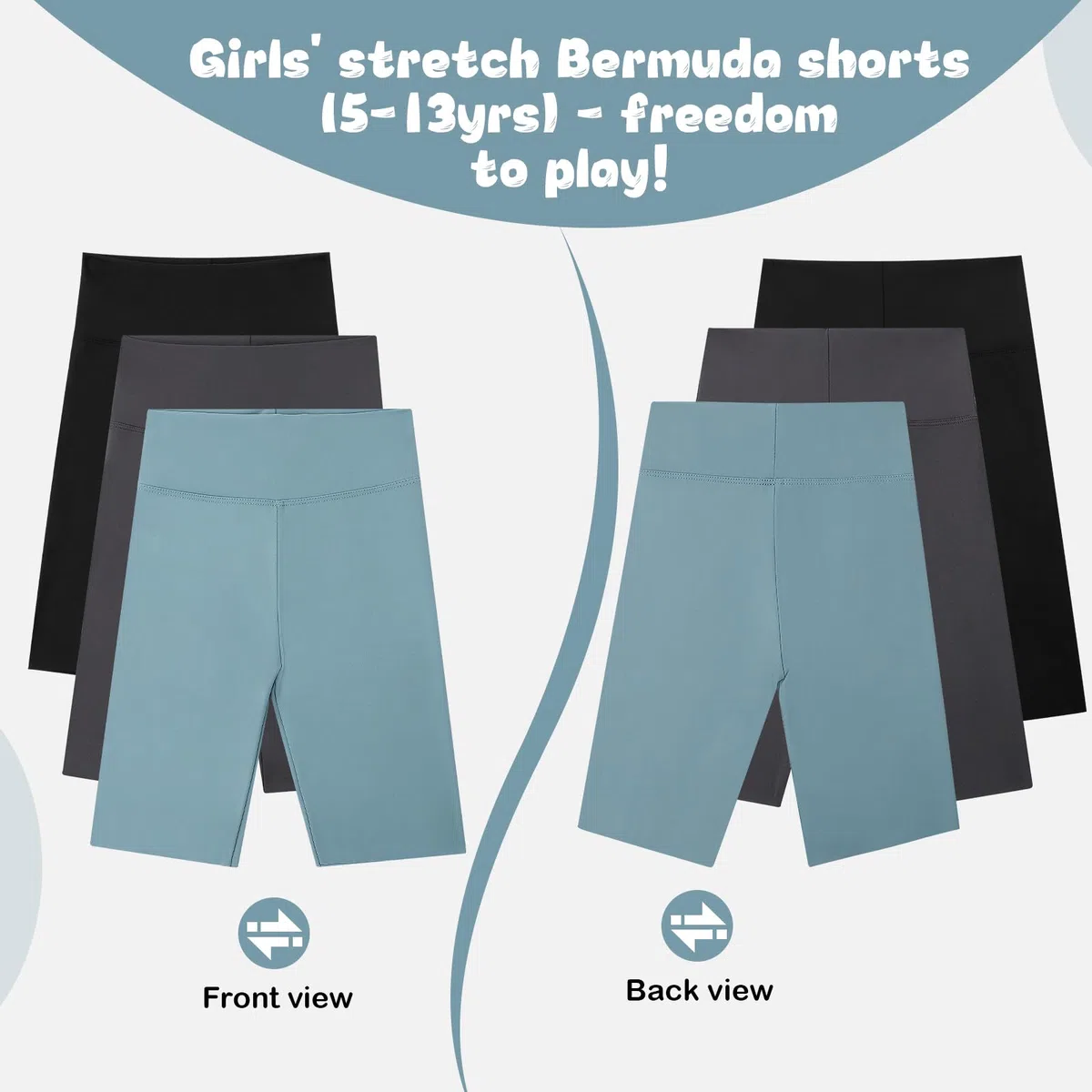 KAKU NANU 3 pantaloncini da ciclismo da bambina, 5-13 anni, lunghezza al ginocchio, leggings per danza, scuola, palestra, estate, nero, grigio, blu, rosa