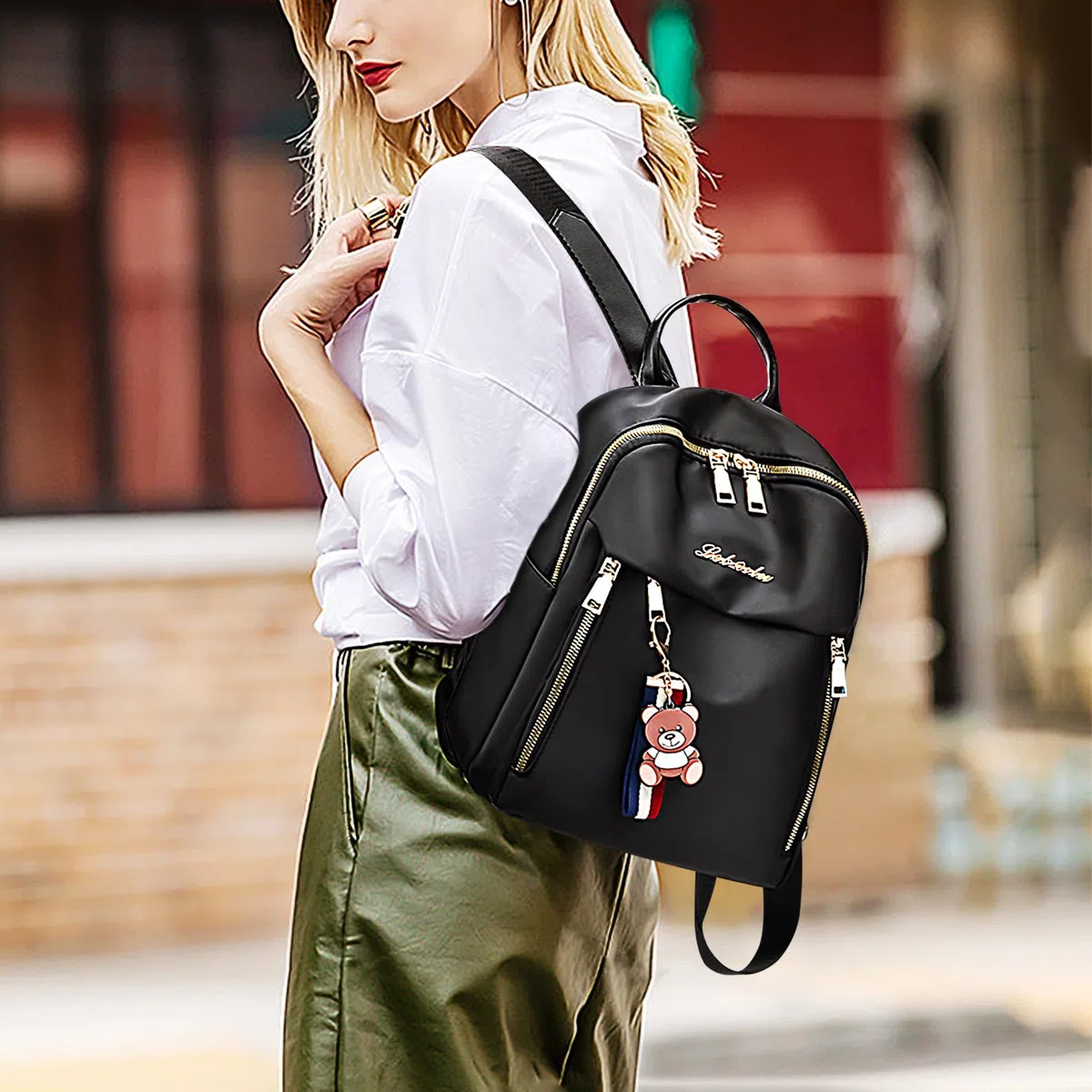 Zaino Donna Antifurto, Casual Borsa Tracolla Moda Zainetto Ragazza Leggero Impermeabile Viaggio Daypack Regolabile Piccolo Spalla per Scuola Lavoro Shopping Trekking, Nero