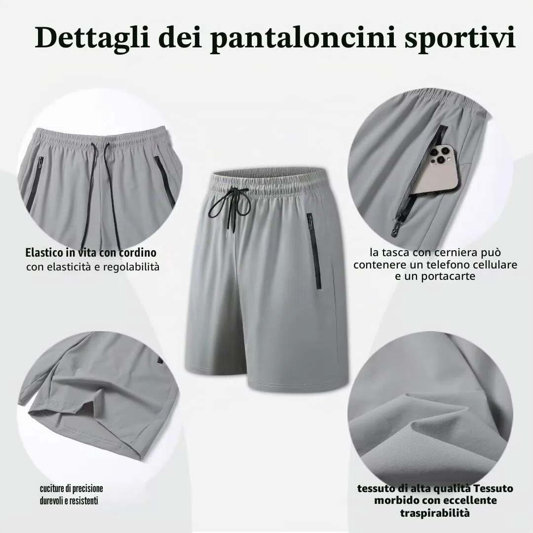 shepretty Pantaloncini Uomo, Pantaloni Corti Pantaloncini Sportivi con Tasche Zip, Pantaloncino Tuta Training Shorts di Coulisse, Asciugatura Rapida Traspirante 724