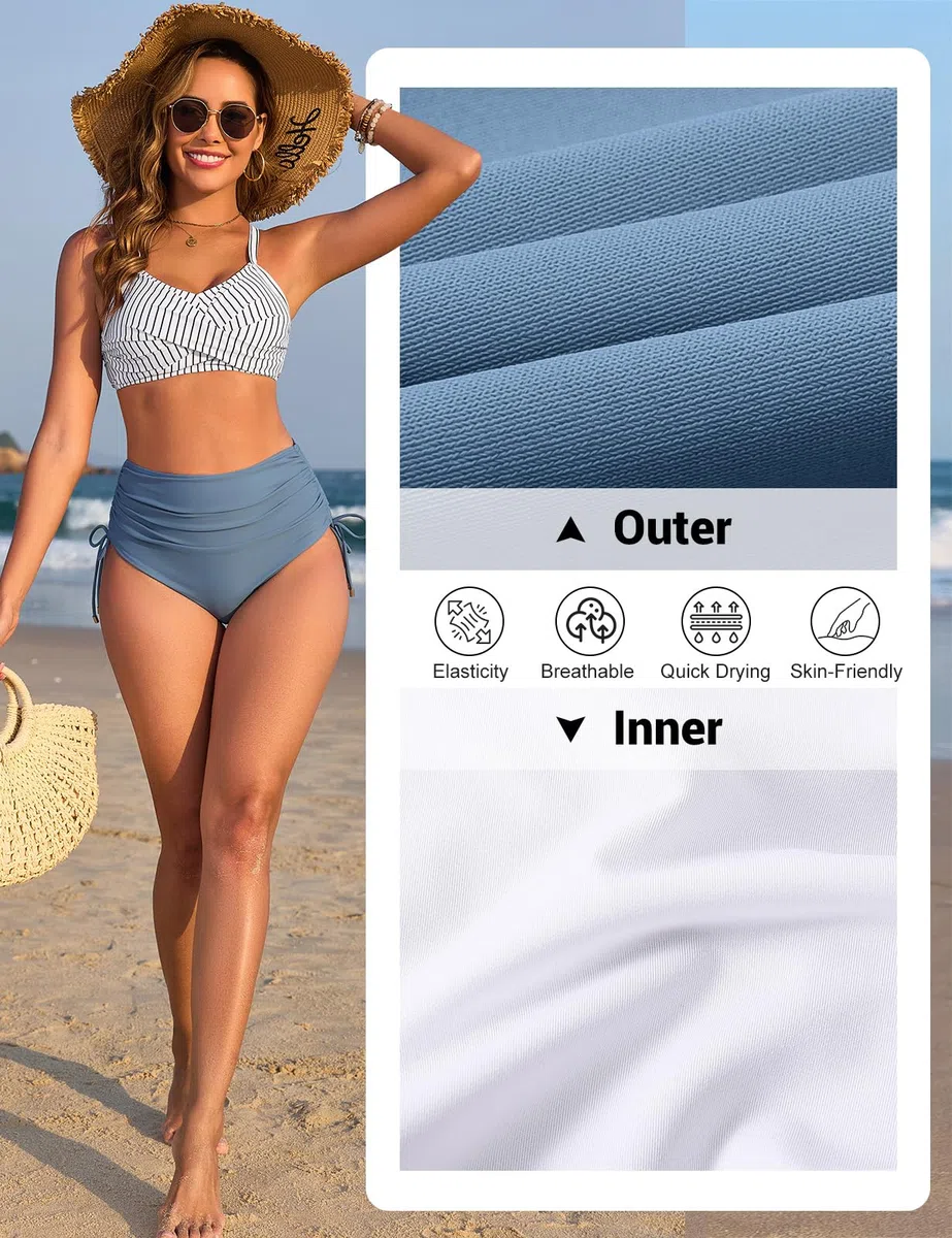 Donna Costume da Bagno Vita Alta Push Up Bikini Due Pezzi Sexy Tummy Control Costumi con Drawstring
