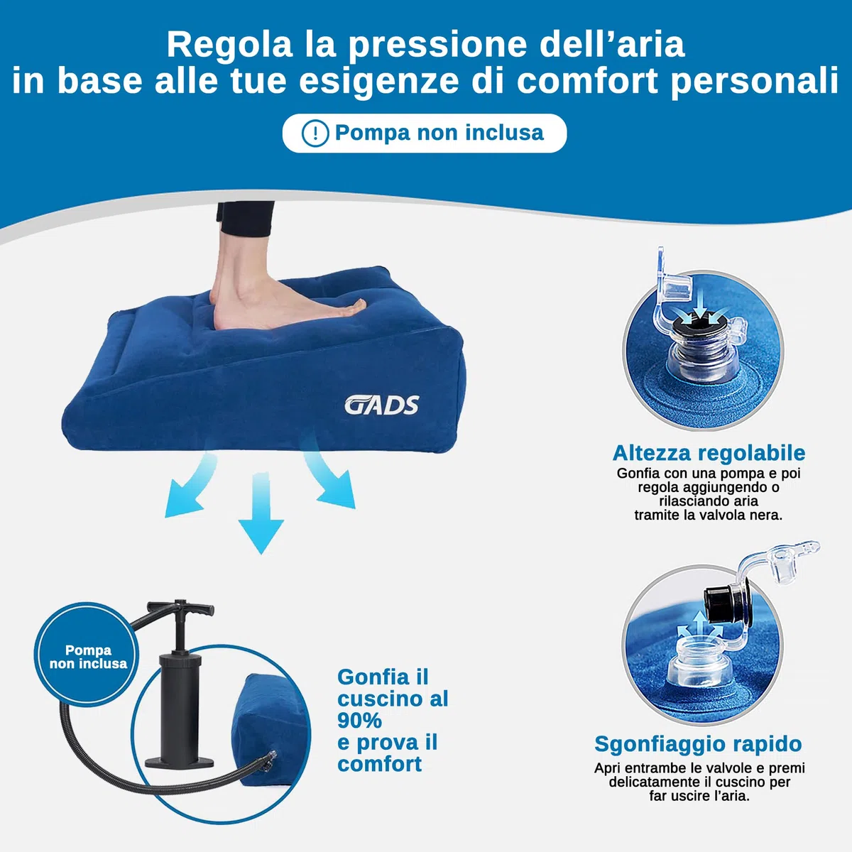 Cuscino gonfiabile a cuneo per dormire e comodità: cuscino a cuneo portatile da viaggio, cuscino gonfiabile per il supporto