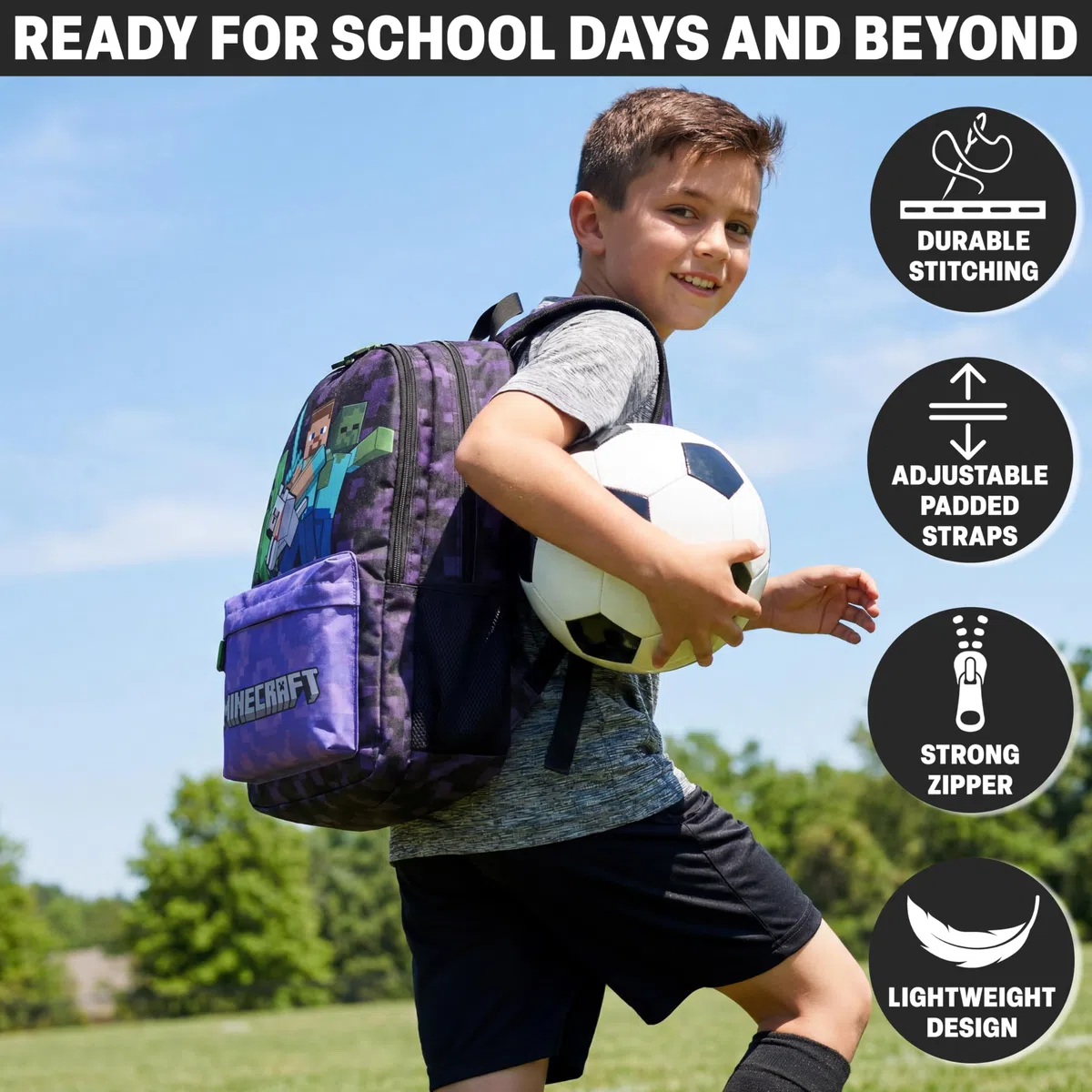 Get Trend Minecraft Zaino Scuola Ragazzo, Borsa Zaino Multi-Scomparto e Spallacci Regolabili per Scuola e Gite Idea Regalo Ragazzo (Viola/Multi Minecraft)