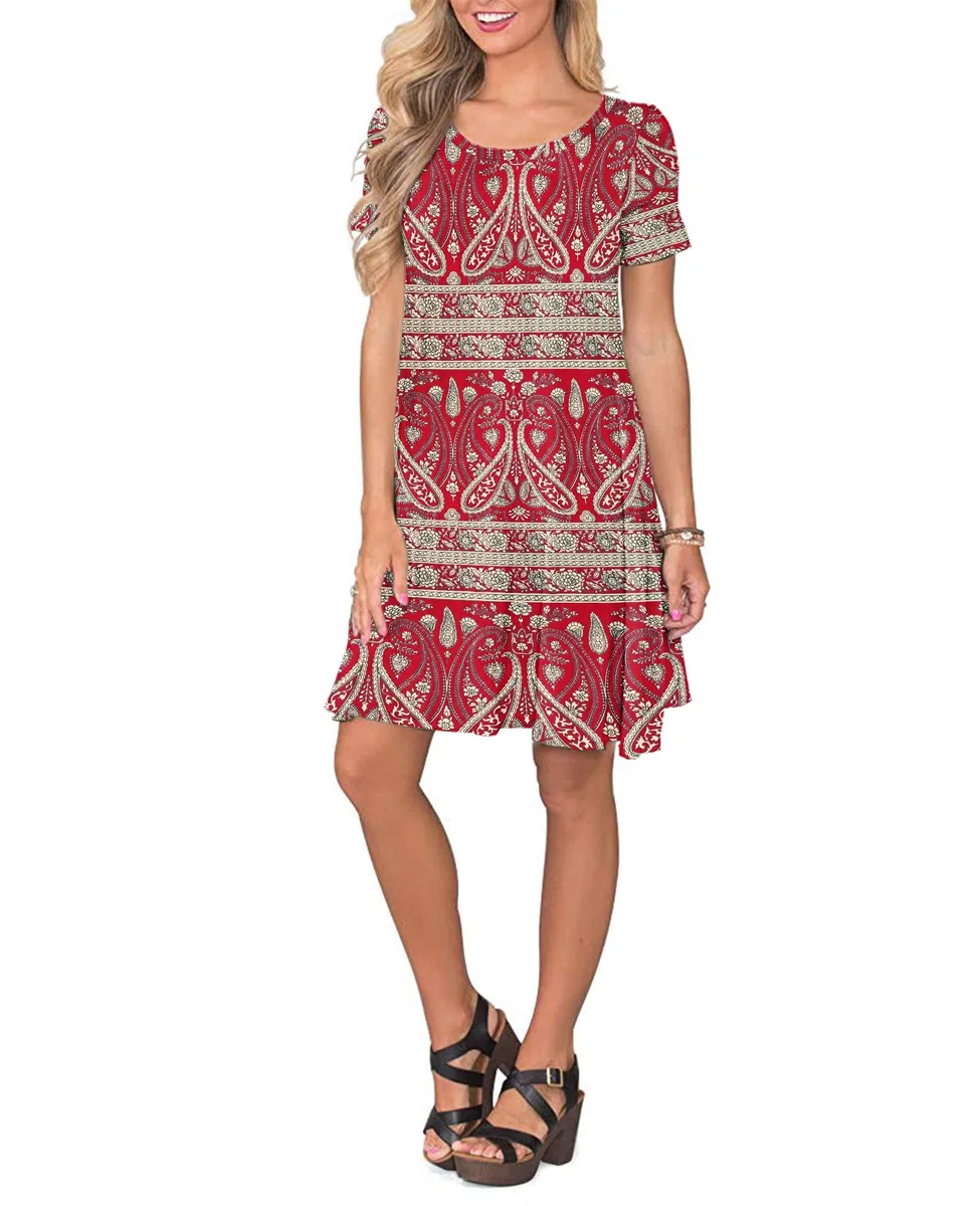AUSELILY Abito Estivo Donna T-Shirt Casual Vestito a Manica Corta Abiti Corto con Tasche Scollo a Rotondo