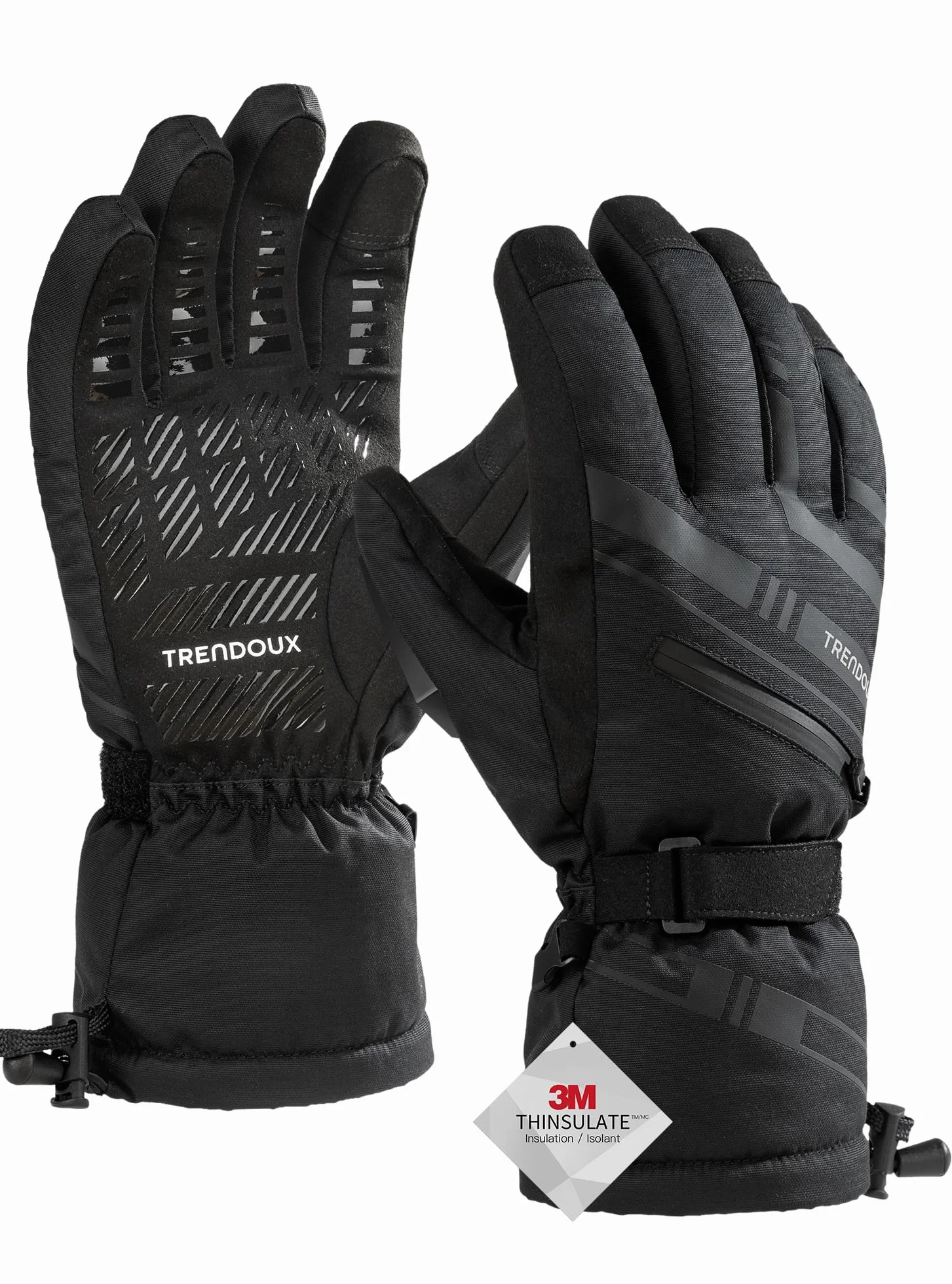 TRENDOUX Guanti da Sci Invernali Impermeabili: Guanti Termici Touch Screen Tempo di Freddo Estremo per Uomo Donna, 3M Thinsulate Caldi Ideale per Snowboard Running Neve Scooter Riscaldati Moto