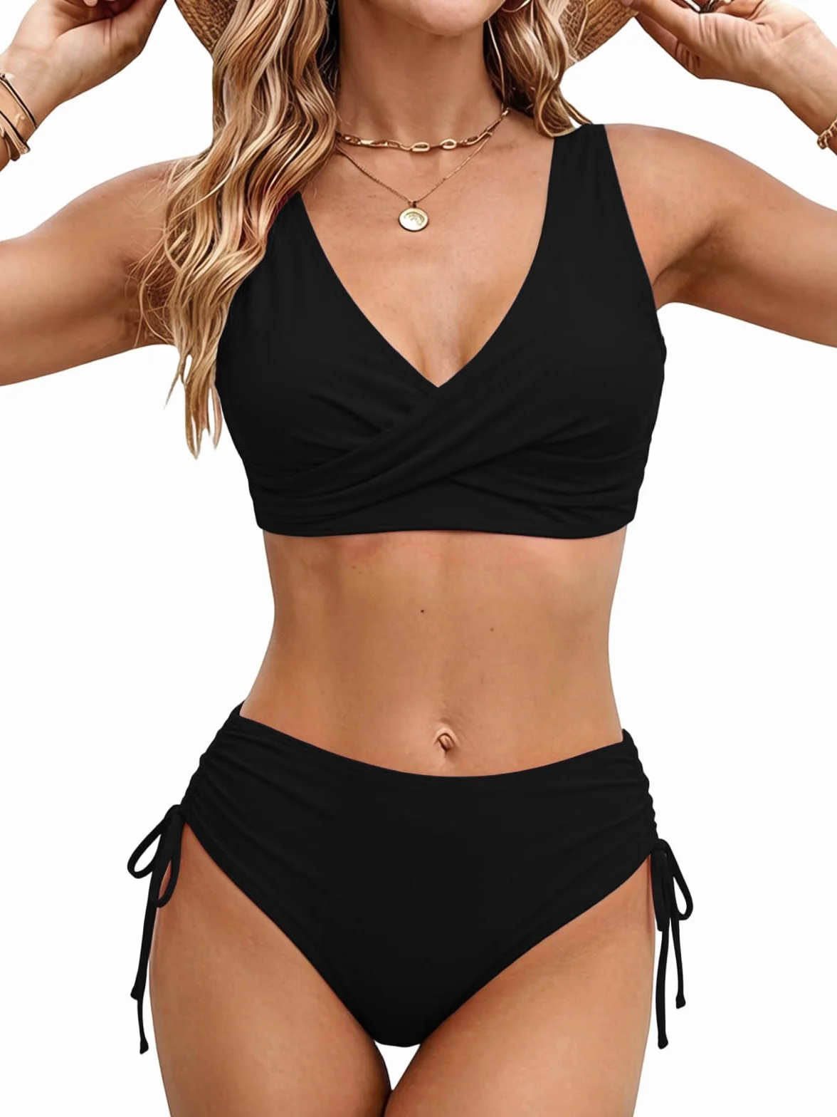 Costumi da Bagno Donna a Vita Alta Due Pezzi Bikini Set in Due Pezzi a Push Up Imbottito Reggiseno Tummy Control con Cinturino Laterale Beachwear Swimwear