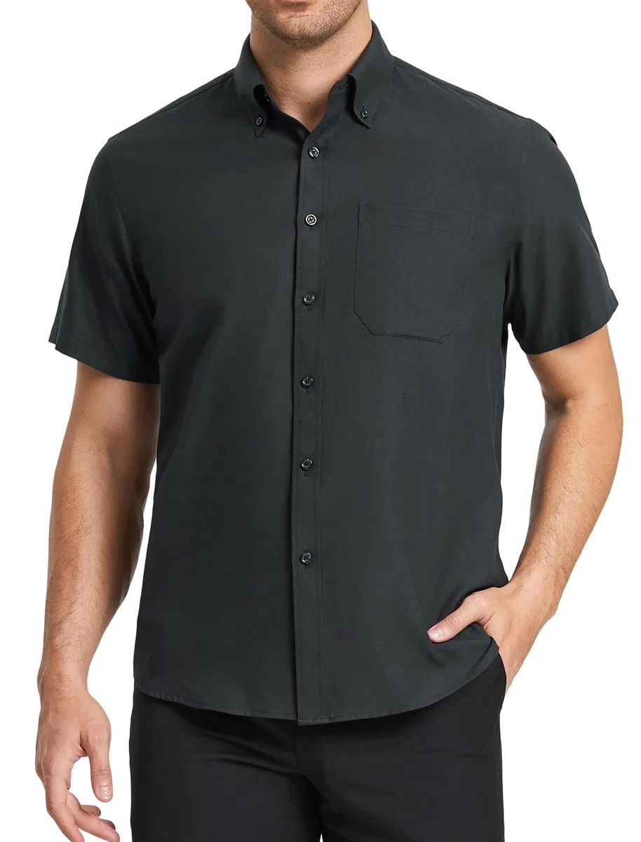HISDERN Camicia Uomo Oxford Maniche Corte Button Down Camicie Uomo Estiva da Ufficio Manica Corta con Tasca vestibilità Regolare