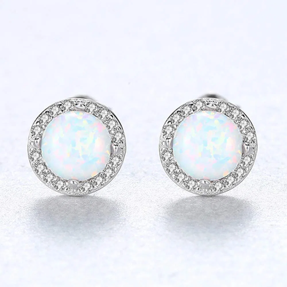 orecchini donna argento 925 opale,orecchino donna borchie forma rotonda,pietra natale di ottobre gioielli minimalisti di regali di anniversario