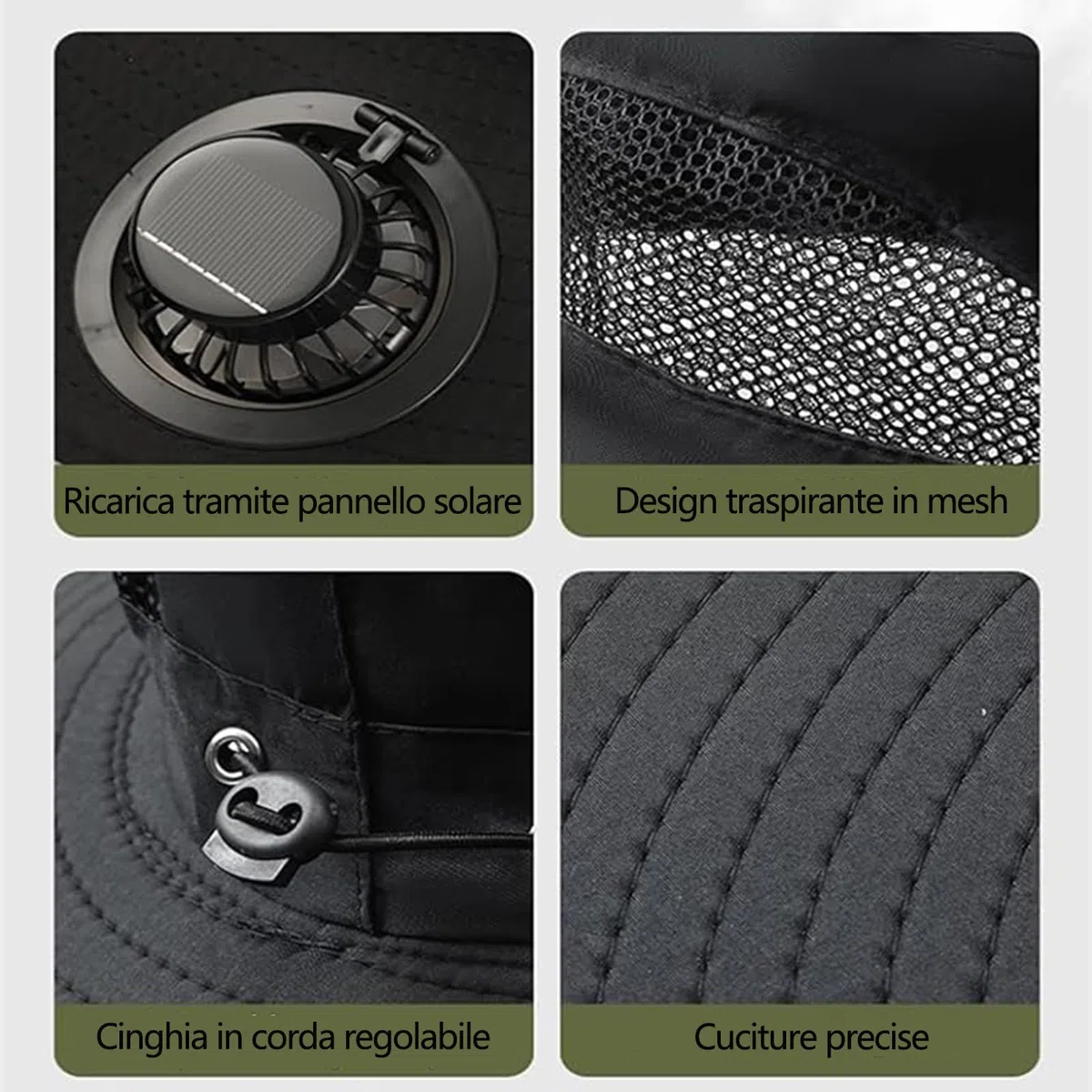 Cappello con Ventola a Energia Solare Largacappello Cappello per Unisex con Ricarica USB e 2 Ventole Solari per Pesca all'aperto Alpinismo