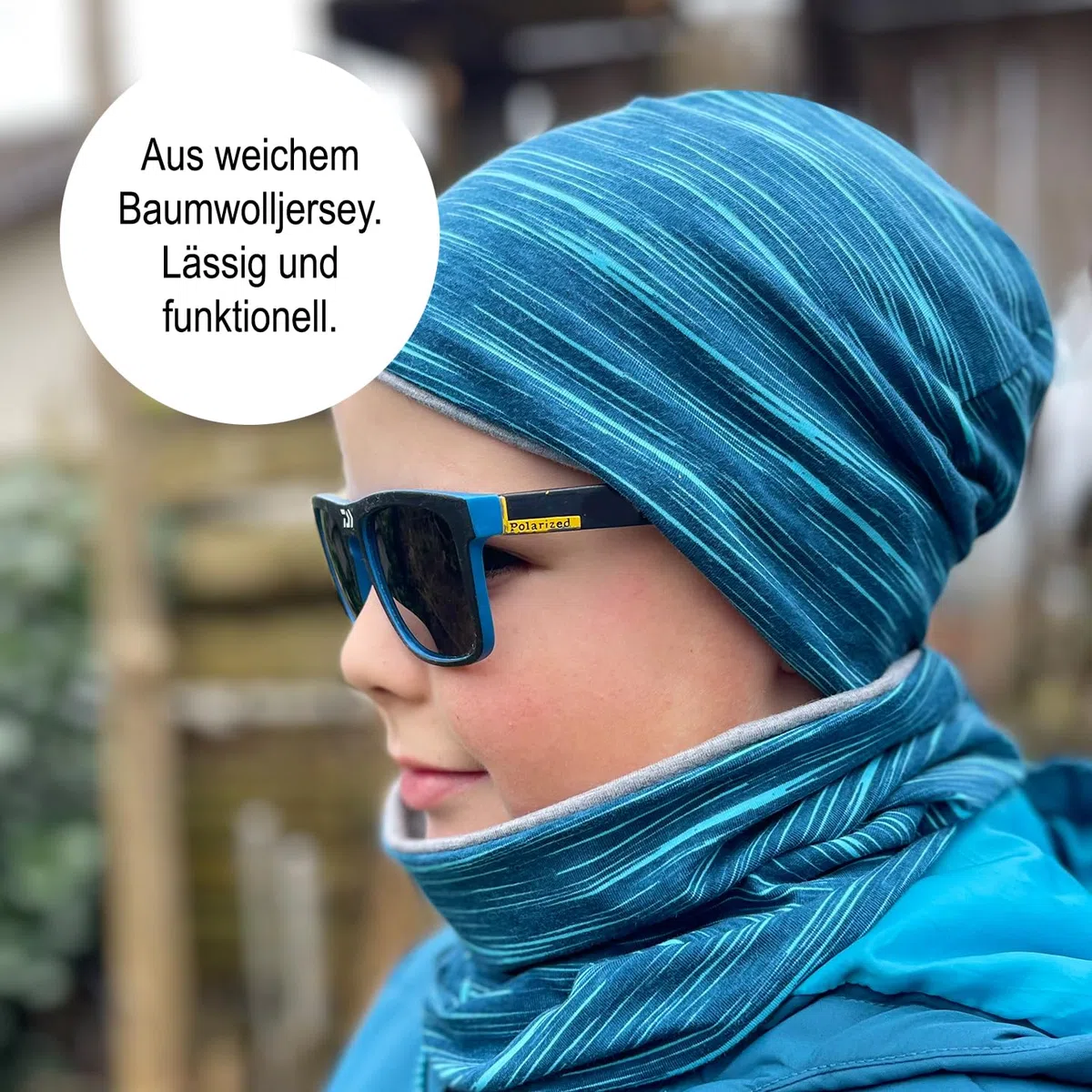 Wollhuhn Bambini Long Loop – Sciarpa tubolare extra lunga in jersey di cotone – Morbido scaldacollo a doppio strato per ragazzi e ragazze – Fatto a mano in Germania