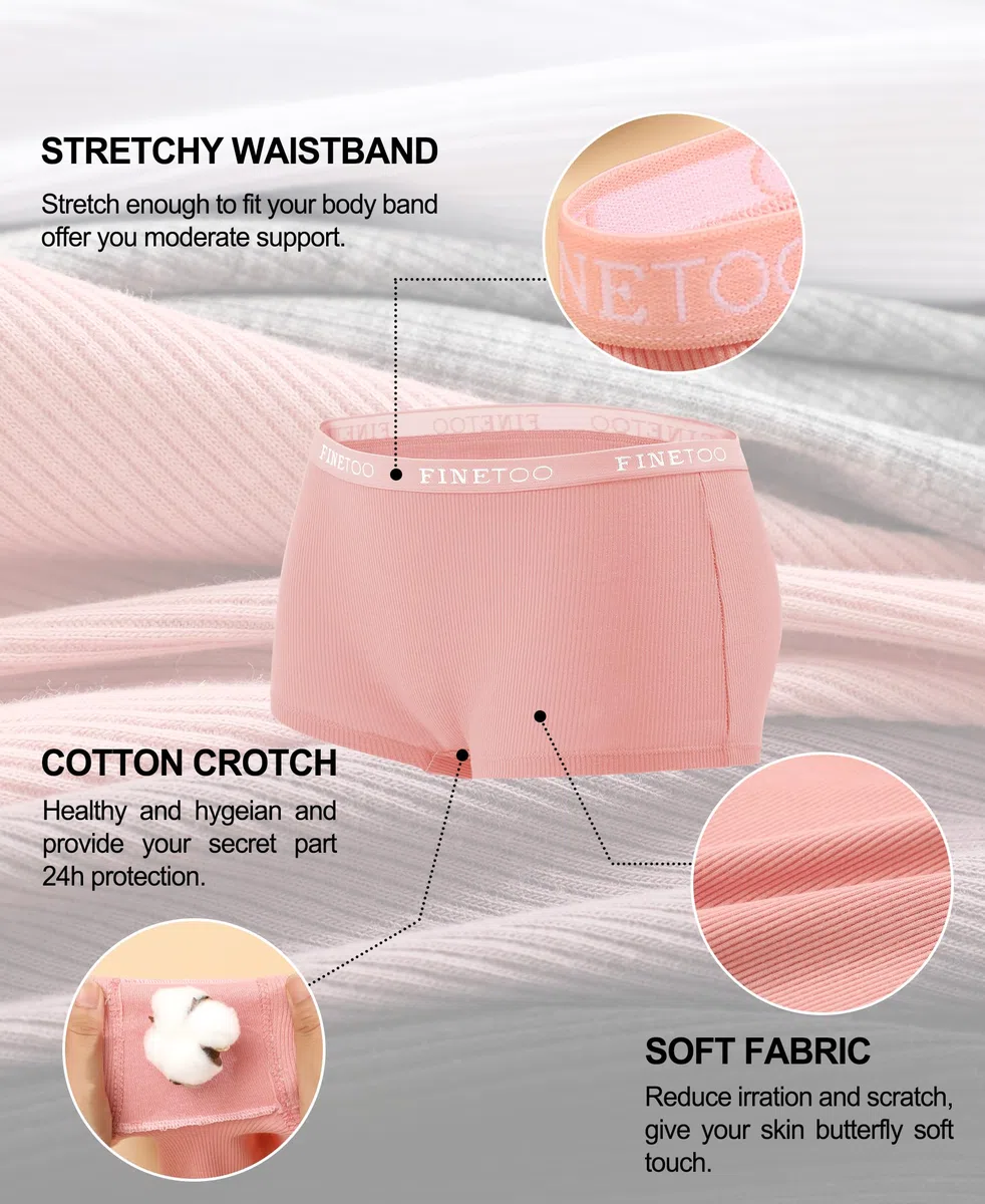 FINETOO Confezione da 5 Boxer Donna Biancheria Intima in Cotone Traspirante Pantaloncini Mutandine a Vita Bassa Morbide Confezione Multipla S-XL