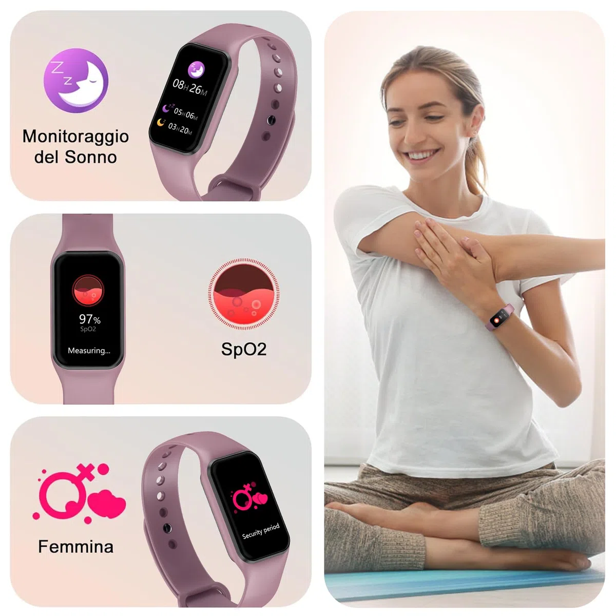 Smartwatch Donna, Orologio Fitness Cardiofrequenzimetro Orologio Fitness/SpO2/Sonno/Contapassi, Notifiche Smart Watch Activity Tracker per iOS Android (2 Cinturini)