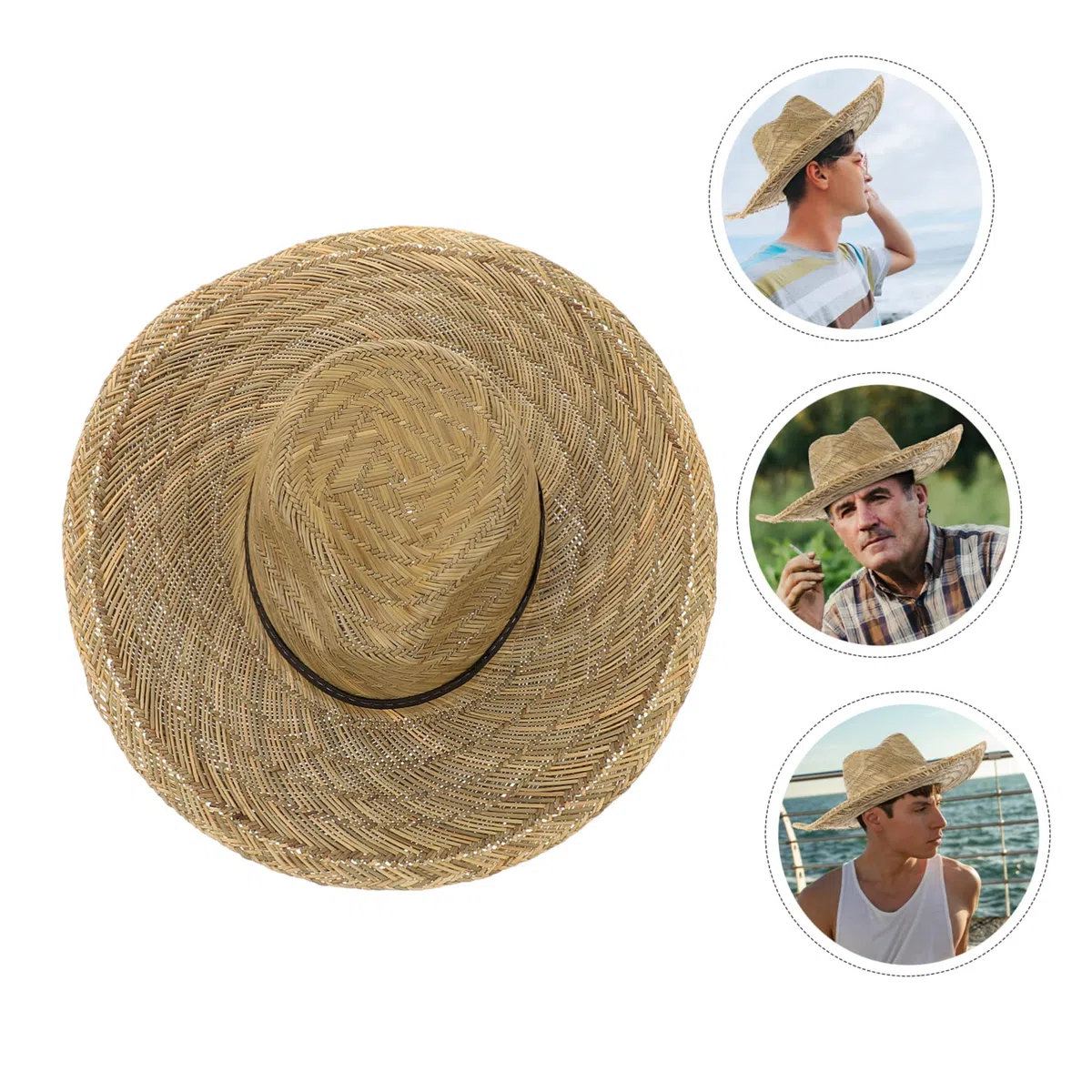 Homoyoyo Parasole Cappelli a Secchiello Paglia Cappello per Uomo Largo Cappello di Moda Cappello da Sole per Gli Uomini Cappello per la Spiaggia Cappello da Spiaggia Cannuccia