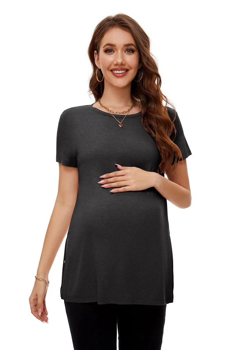 Smallshow Abbigliamento Premaman Donna Side Split Magliette e Top maternità,Deep Grey,S