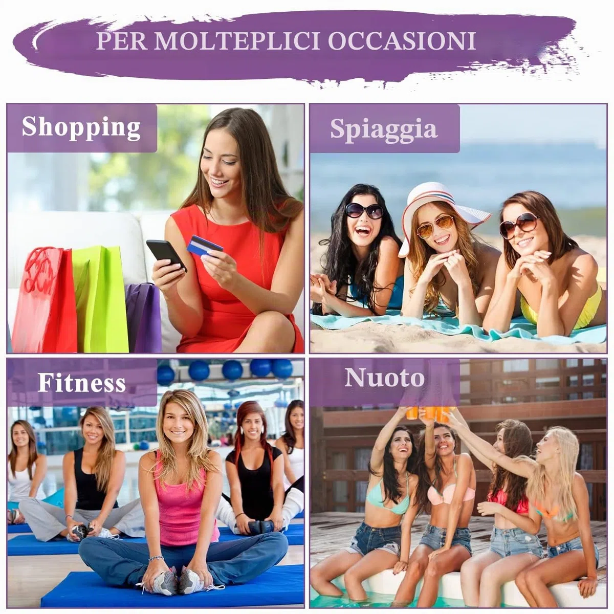 VASCHY Borsa da spiaggia, resistente all'acqua, grande borsa da donna, pieghevole, leggera, borsa a tracolla estiva con chiusura a cerniera e multi-tasche per vacanze, viaggi, spiaggia, piscina