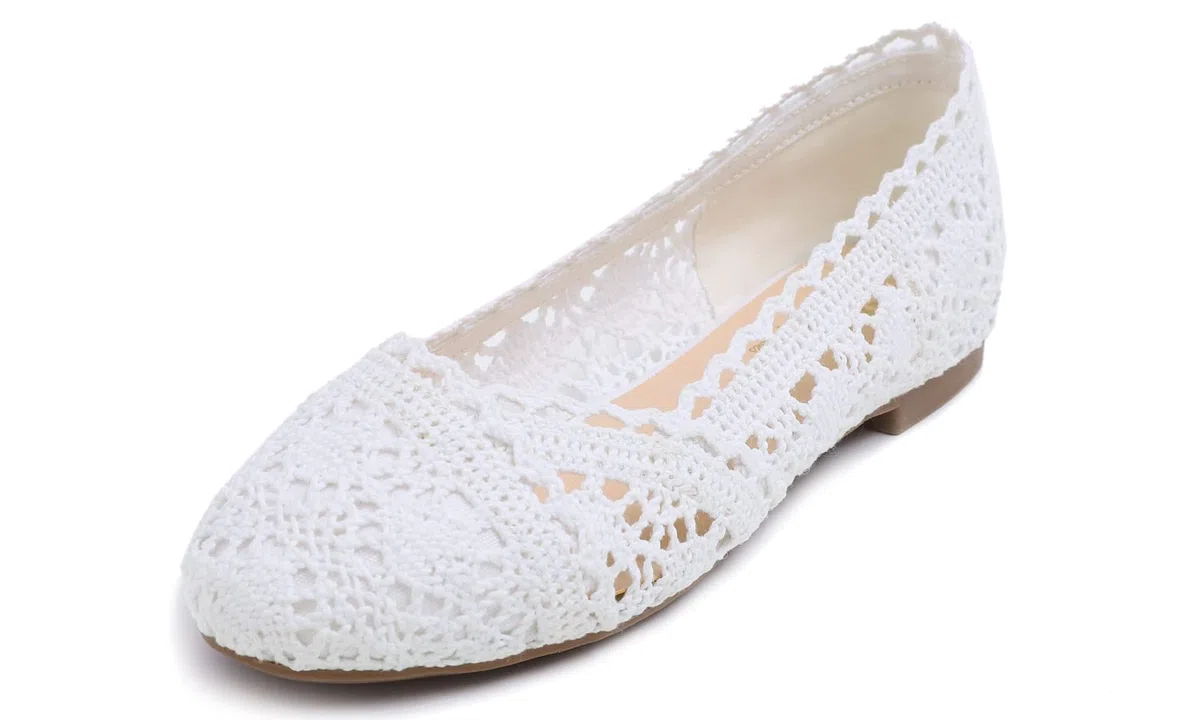 Feversole Round Toe Crochet Ballet Crochet Flats Women's Comfy Breathable Shoes
