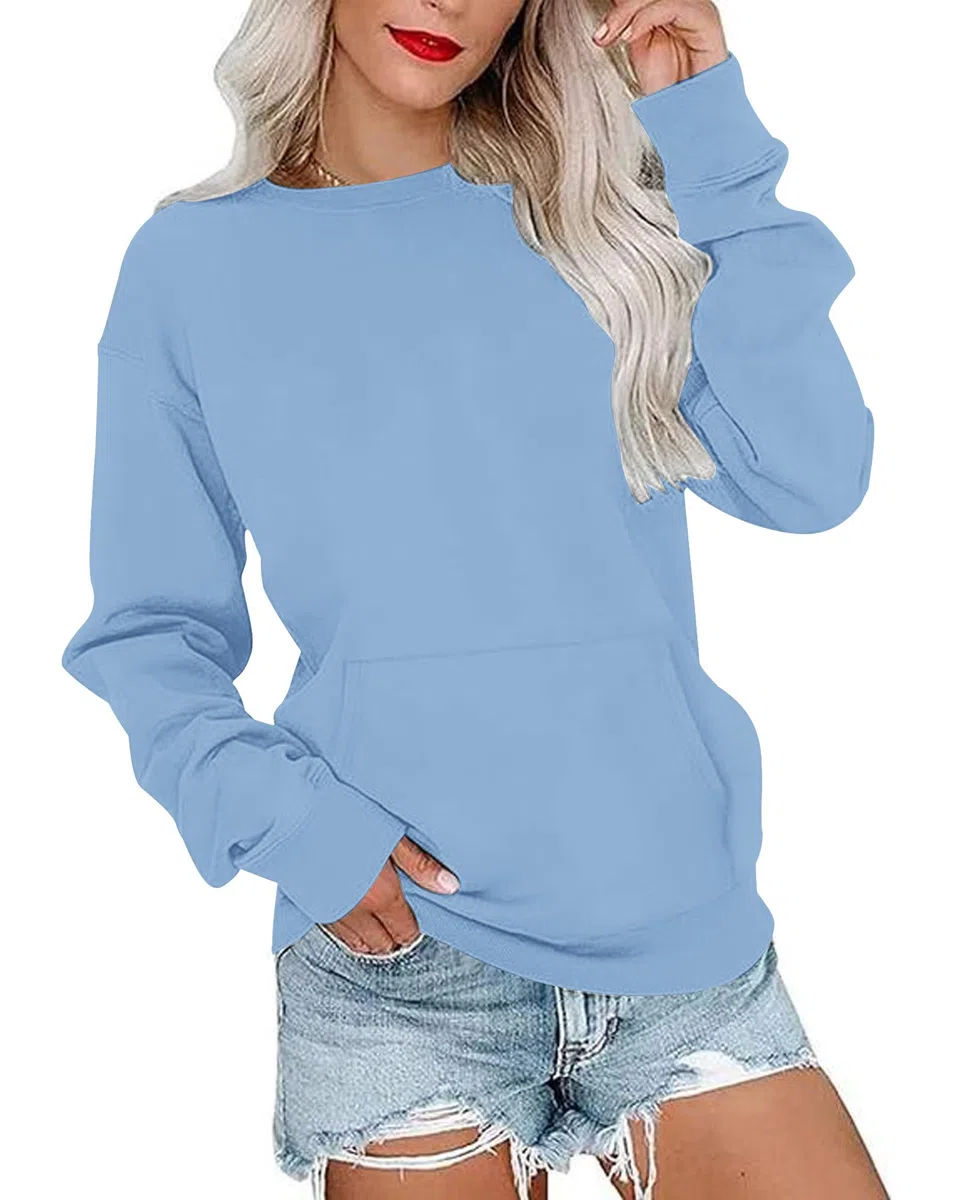 PLOKNRD Donna Felpa con Tasche Leggera Senza Cappuccio Maglia Tempo Libero Sport Basic Casual Style