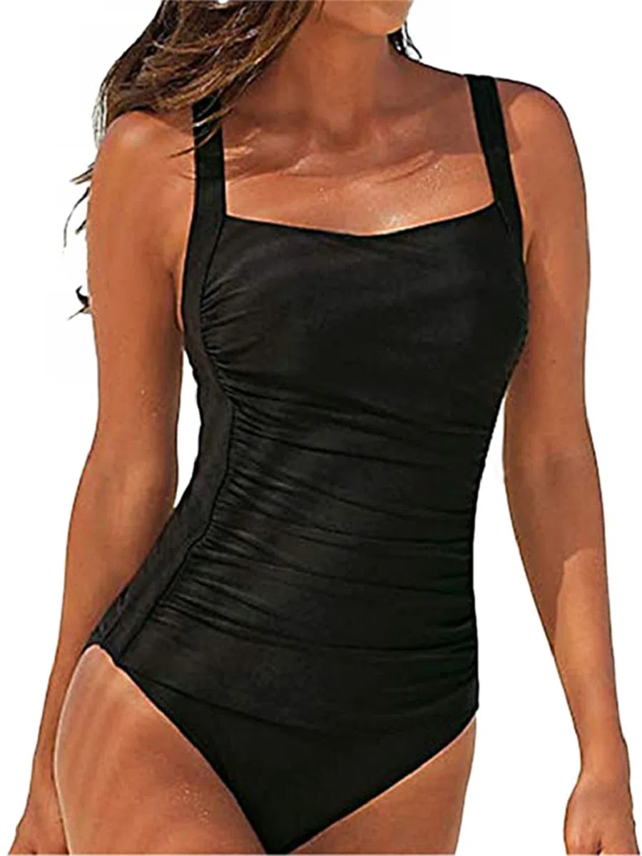 Costume Intero Donna Sexy Costumi da Bagno Donna Interi Vintage Monokini con Controllo della Pancia Ruched Push Up Imbottito da Spiaggia Mare e Piscina Tinta Unita Swimsuit