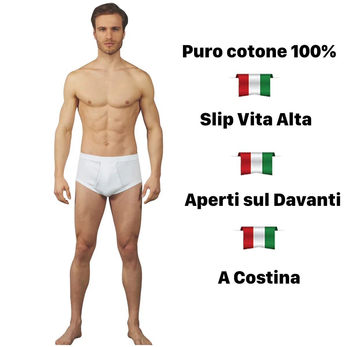VP PINUCCIO VENEGONI Set 3 Mutande Classiche Uomo con Apertura Davanti a Costine in 100% Cotone Made in Italy Slip Uomo Cotone Vita Alta Bianco Aperte Davanti Mutanda con Apertura Laterale