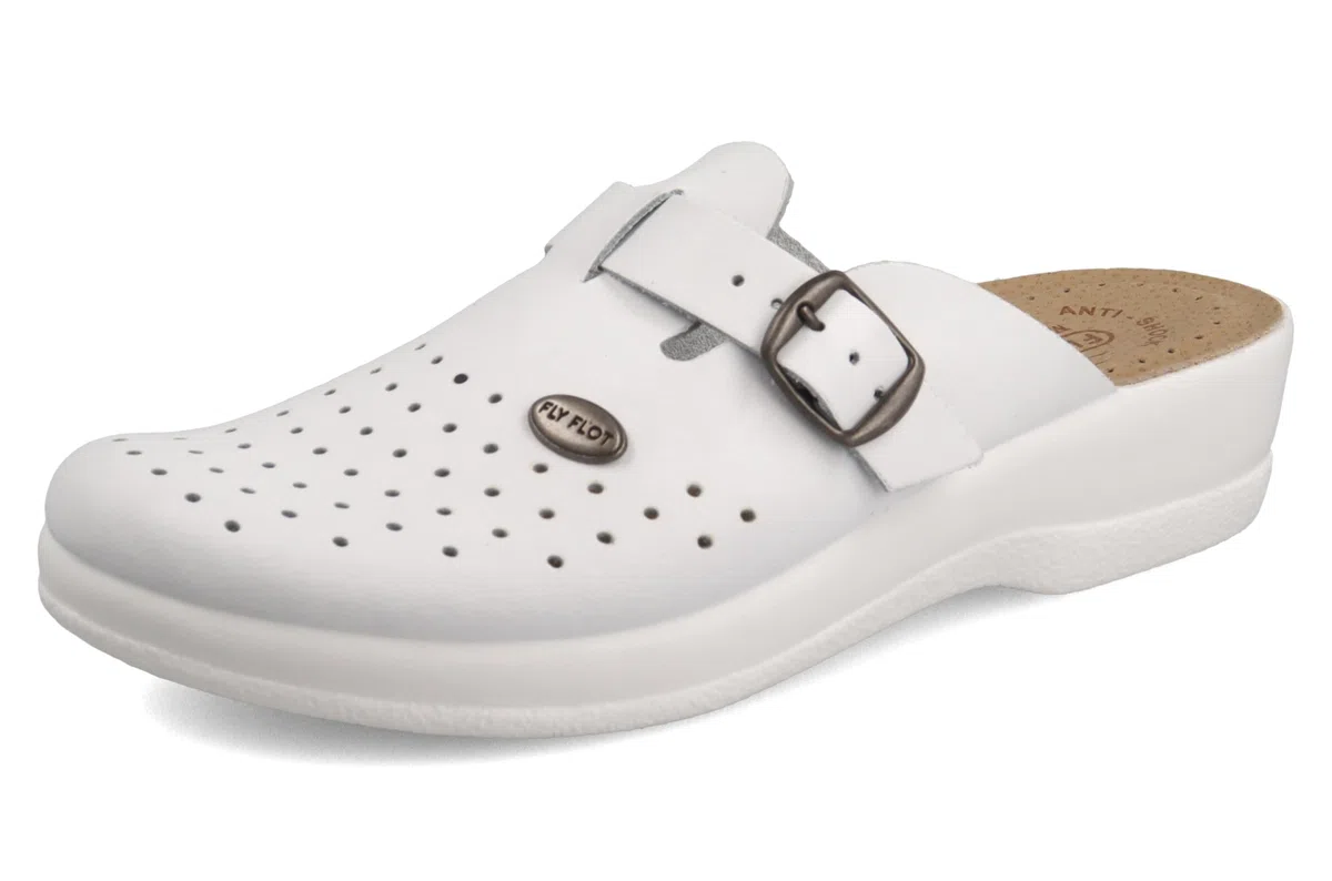 Fly Flot | Woman Professional, Zoccoli Sanitari Donna con Cinturino Regolabile, Ciabatte con Tomaia in Pelle Forata, Sottopiede imbottito in Pelle Antishock