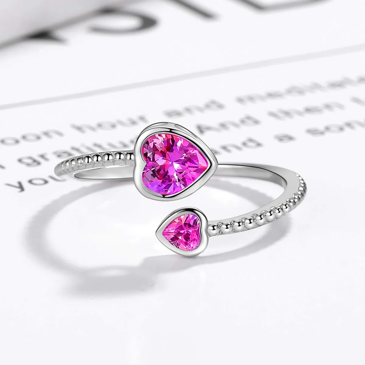 925 Anelli d'Argento Sterlina Pietra Portafortuna per Donne o Ragazza Regolabile Aperto Cuore Pietre Fortunata Banda Compleanno & Gioielli Regalo San Valentino