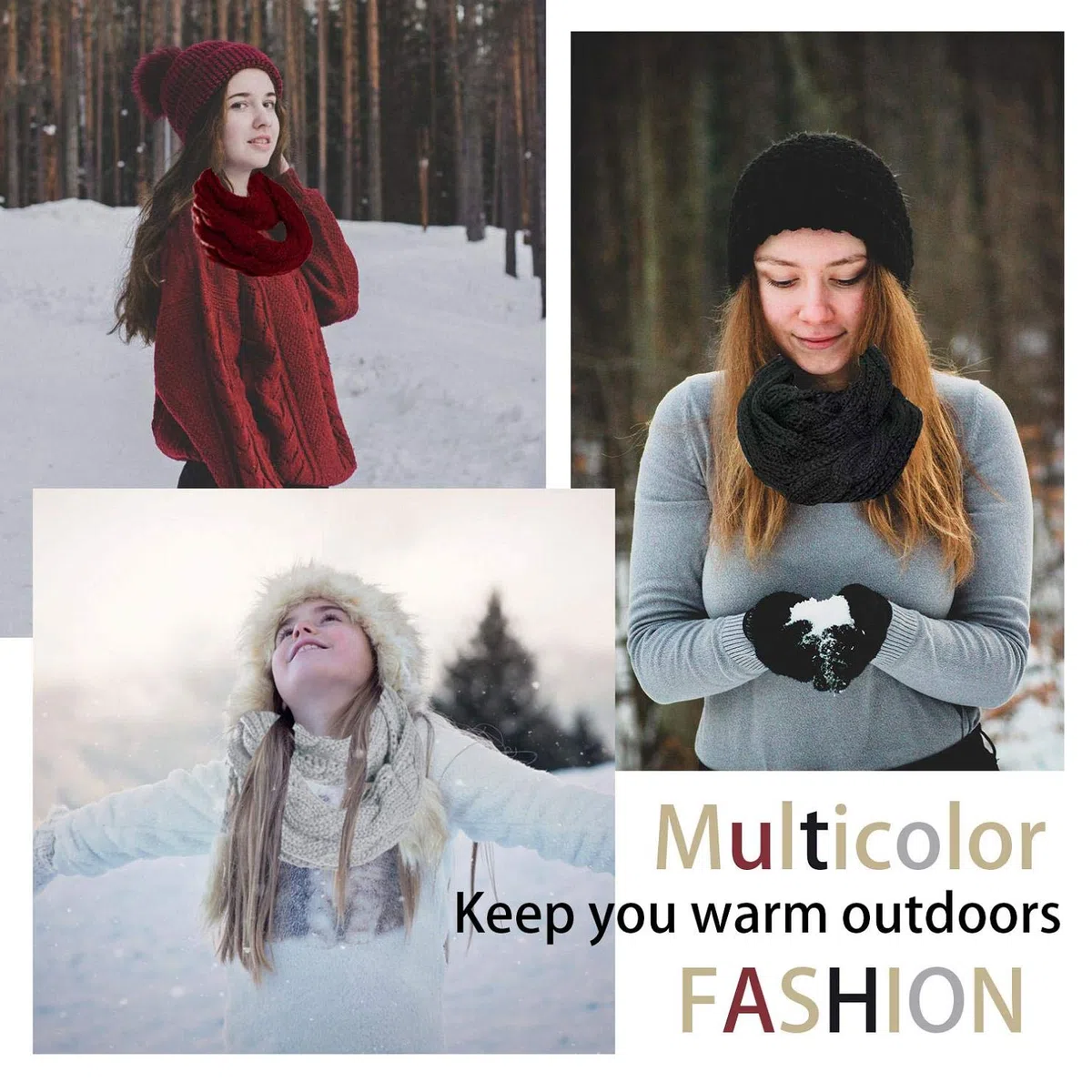 CheChury Cappelli Sciarpa Guanti Set Invernale da Donna Berretto a Maglia Berretto con Apertura Capelli Guanti Touch Screen Invernali Moda Sciarpa 3 Pezzi