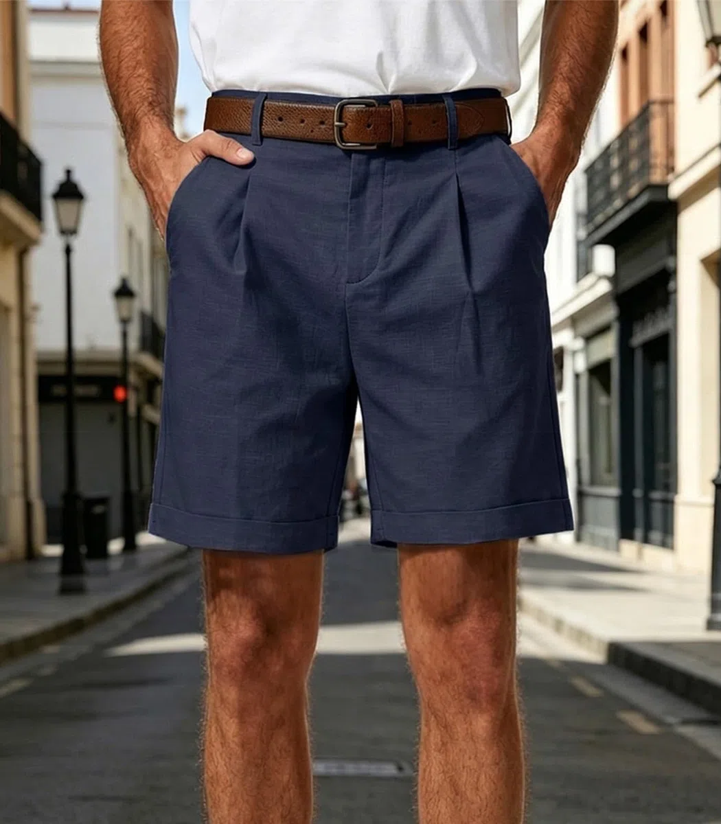 Pantaloncini da Uomo Estivi Pantaloni Corti Chino in Cotone e Lino Bermuda Causal con 2 Tasche