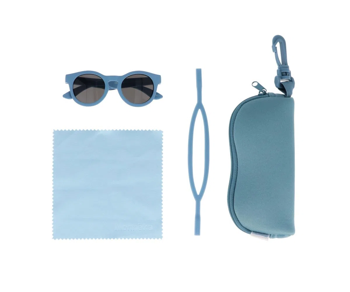 Occhiali da Sole per Bambini | Protezione UV400 Cat. 3, Anti-Riflesso Anti-Graffio – Montatura Ergonomica Policarbonato – Custodia, Cordino Silicone e Panno Pulizia | Azure 3 a 5 anni