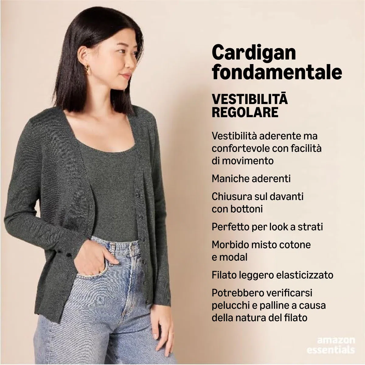 Amazon Essentials Felpa Cardigan Leggera Donna