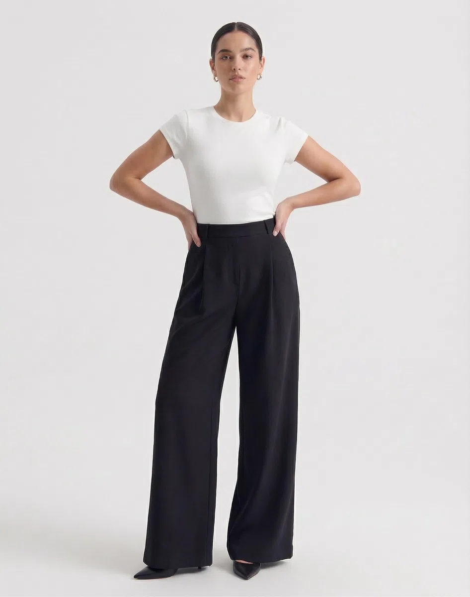 Pantaloni Donna Eleganti Vita Alta con Elastico in Vita Gamba Larga Palazzo con Tasche Pantaloni Lunghi Casual
