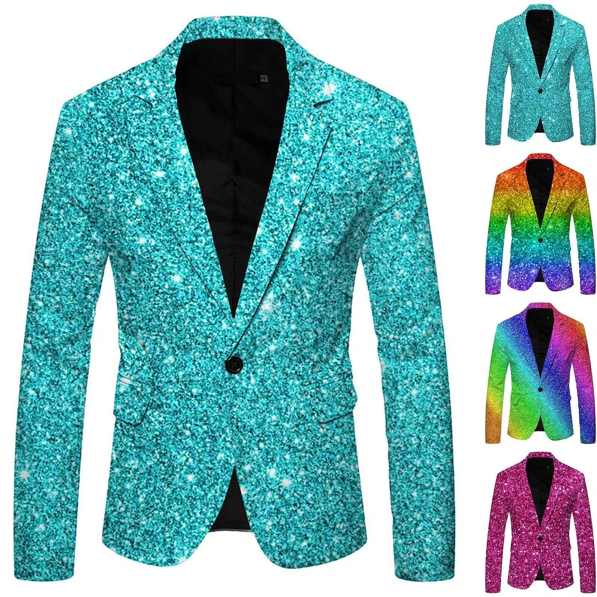 Giacca da uomo con paillettes, sportiva, slim fit, per il tempo libero, casual, per palcoscenico o danza, performance con paillettes, tinta unita (1A, viola, L)
