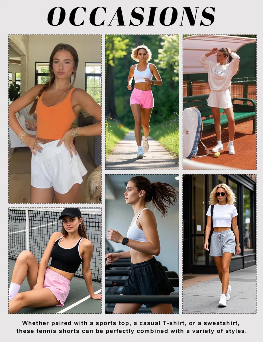 Pantaloncini da Corsa per Donna, Pantaloncini Sportivi da Palestra per Tennis e Yoga con 2 Tasche, Allenamento da Donna Neri 2 in 1 con Fodera Interna