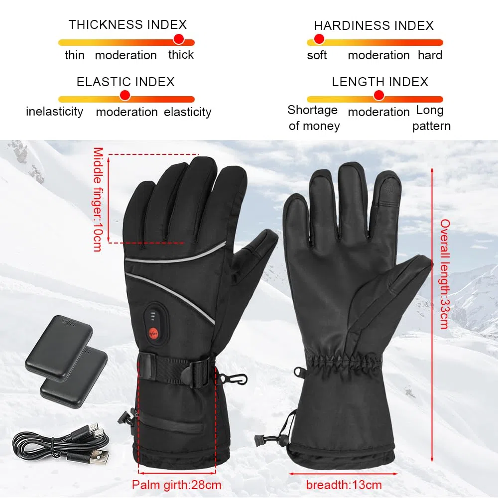 Guanti riscaldati per uomo e donna, 7,4 V, 3200 mAh, ricaricabili, guanti termici invernali, 3 livelli di controllo della temperatura, per moto, sci, corsa, ciclismo, escursionismo, pesca, sci