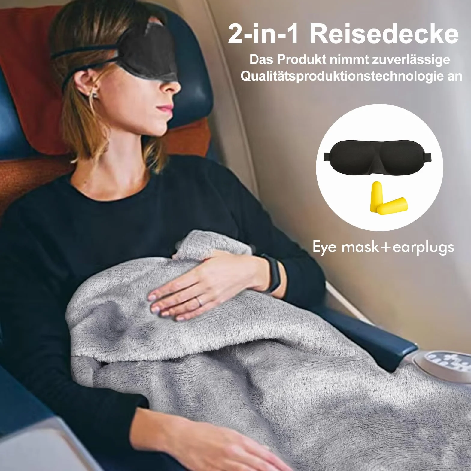 HOSPAOP Coperta da Viaggio per Aereo, Coperta da Viaggio 2 in 1, Coperta da Viaggio Portatile per Aereo (127 * 152CM) con Mascherina per Dormire e Tappi per le Orecchie, Cuscino da Viaggio per Viaggi