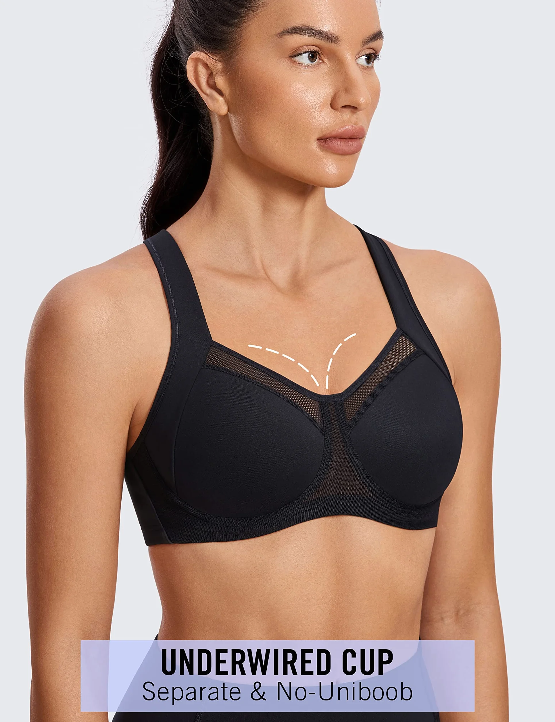 SYROKAN Reggiseno Sportivo Donna Sostegno Forte con Ferretto Senza Imbottitura Racerback Alto Impatto Fitness