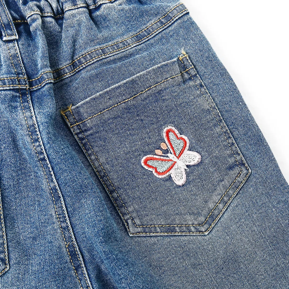 KIDSCOOL SPACE Jeans Ricamati da Bambina,Pantaloni con Fondo in Denim Elasticizzato in Vita da Bambina
