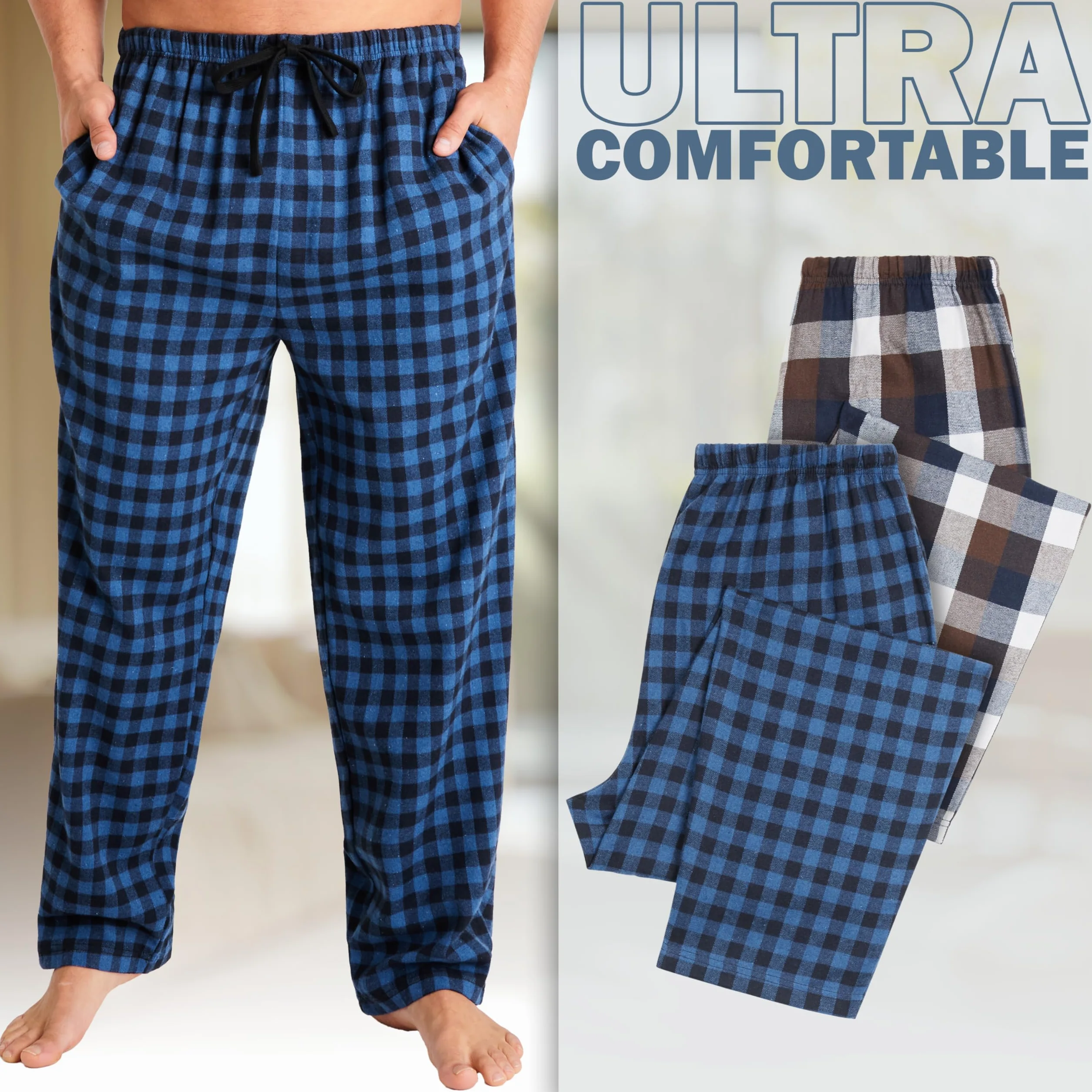 Get Trend Pantaloni Pigiama Uomo e Adolescenti M-3XL, Pacco da 2 Caldo e Traspirante Pantalone con Tasche Regali per Lui