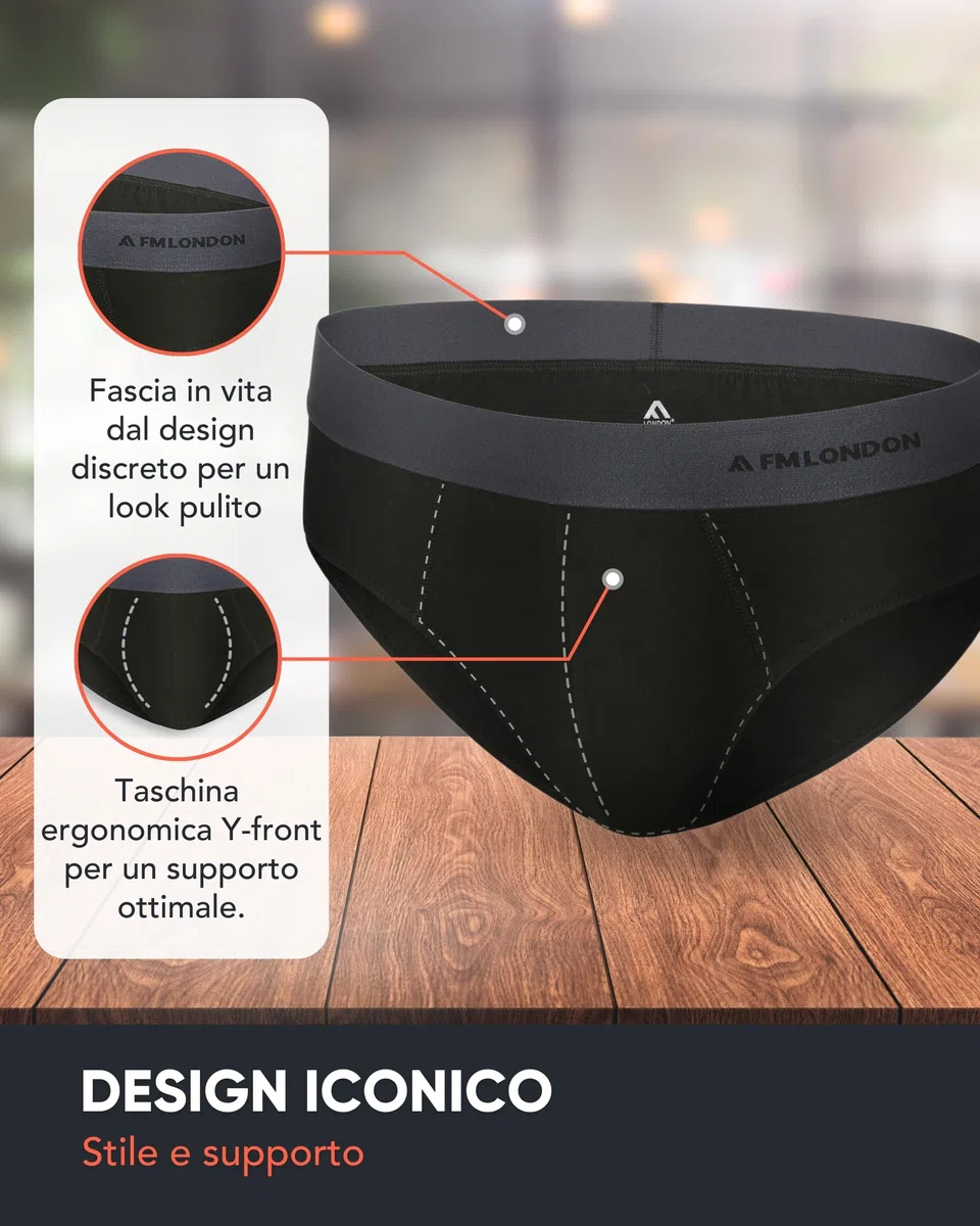 FM London Confezione da 7 Slip Uomo Essentials - Slip Uomo Cotone - Mutande Moderne Senza Etichette con Fascia Elastica in Vita Anti Arrotolamento