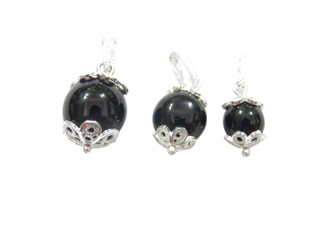 1X CHARM Ciondolo SARDO IN 3 Misure su COCCU ossidiana KOKOS Portafortuna filigrana in Argento