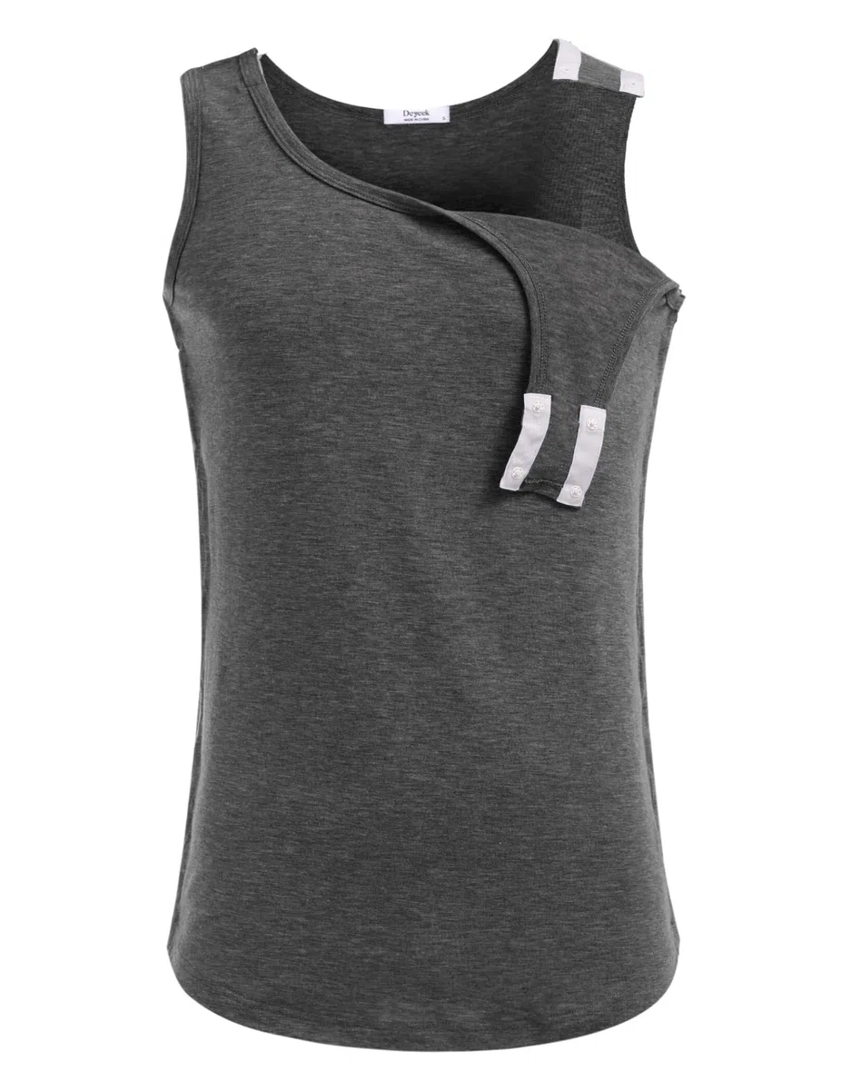 PINSPARK Maglietta Unisex per Canotte Post-operatorie alla Spalla Canotta da Riabilitazione da Donna t-Shirt da Uomo con Bottoni a Pressione e Strappi Abbigliamento per chemioterapia