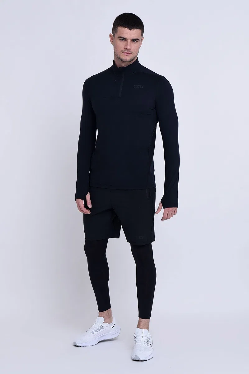 TCA Maglia Termica Uomo Fusion PRO - Sottogiacca Moto con Maniche Lunghe e Zip - Maglia Termica Tecnica Uomo con Manica Lunga - Abbigliamento Termico Moto e da Corsa - Tecnologia Quickdry