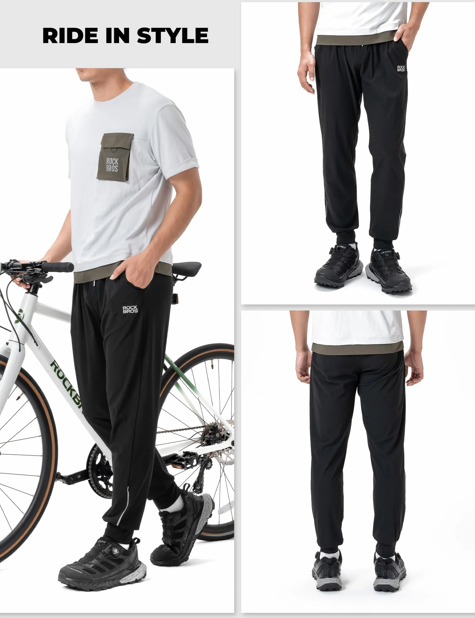 ROCKBROS Pantaloni Lunghi Ciclismo Estivo Uomo, Pantaloni Bici MTB Traspirante e Asciugatura Rapida Elastico, per Corsa Trekking Escursionismo, Nero