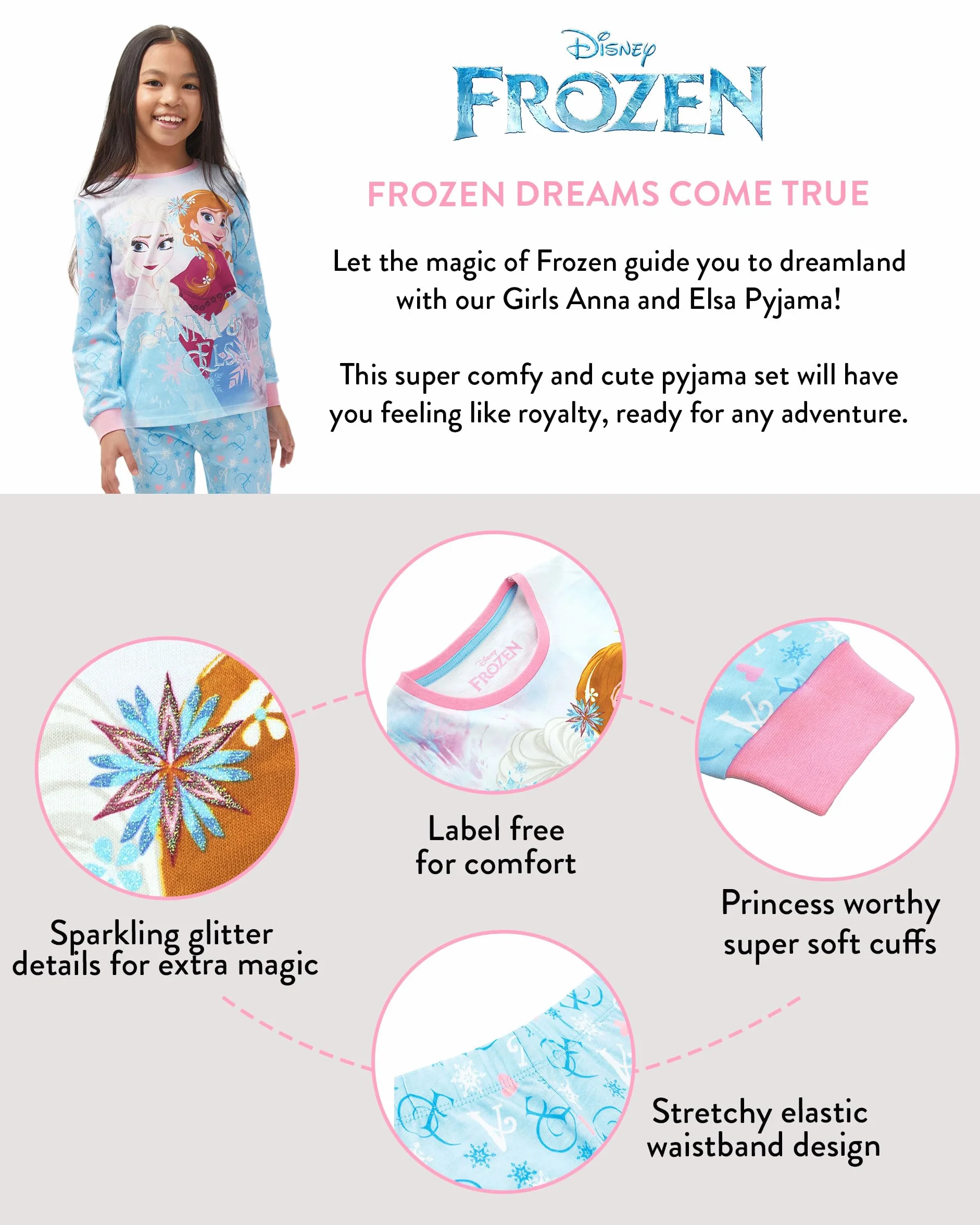 Disney Pigiama Frozen Bambina | Pigiami Cotone Lungo | Pigiamone Principesse Pijama Anna e Elsa per Bambini