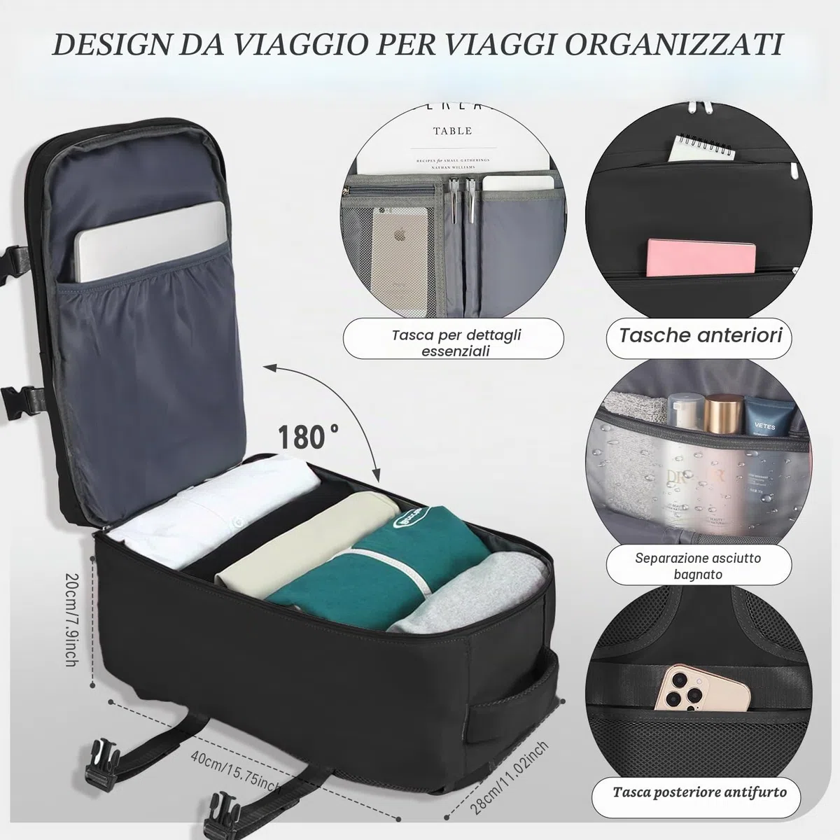 xlodea Zaino Ryanair 40x30x20 Bagaglio a Mano Zaino da Viaggio Aereo Borse da Cabina 40x30x20 per Voli Zaino Donna Uomo con Custodia per trolley