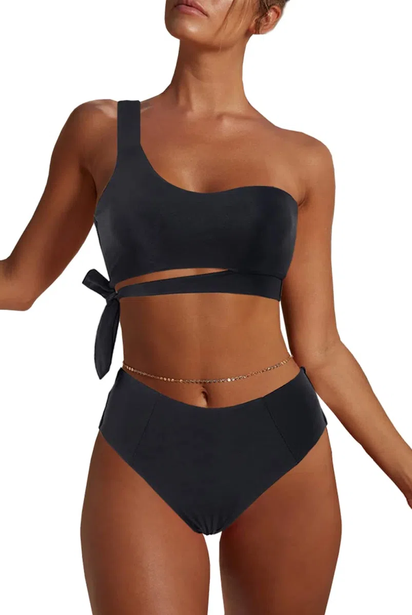 Rayson Donna Vita Alta Costume da Bagno a Due Pezzi Bikini Set Chic Monospalla retrò con Spalline Laterali