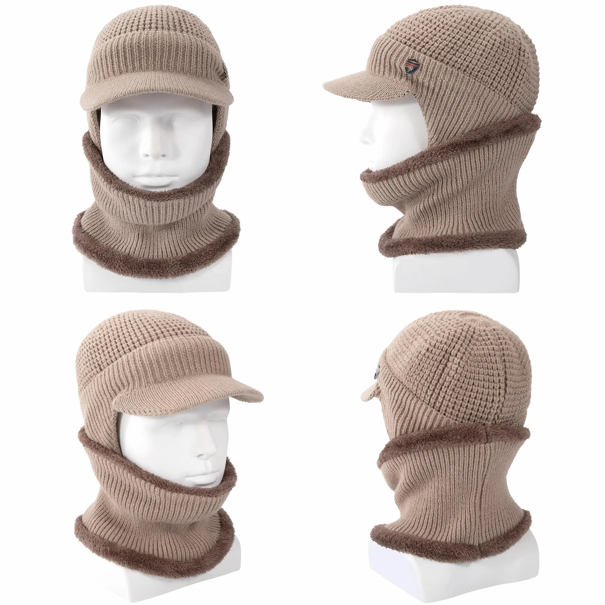 Cappello Invernale e Scaldacollo Uomo Cappello in Maglia Sciarpa con Tesa Morbido Foderato per attività All'Aperto