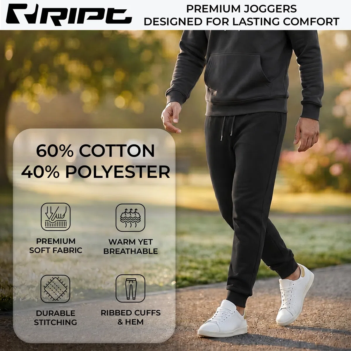 RIPT Pantaloni Jogging Uomo Fleece – Joggers con Coulisse, Polsini e Tasche, Pantaloni Tuta Morbidi per Palestra Fitness e Loungewear