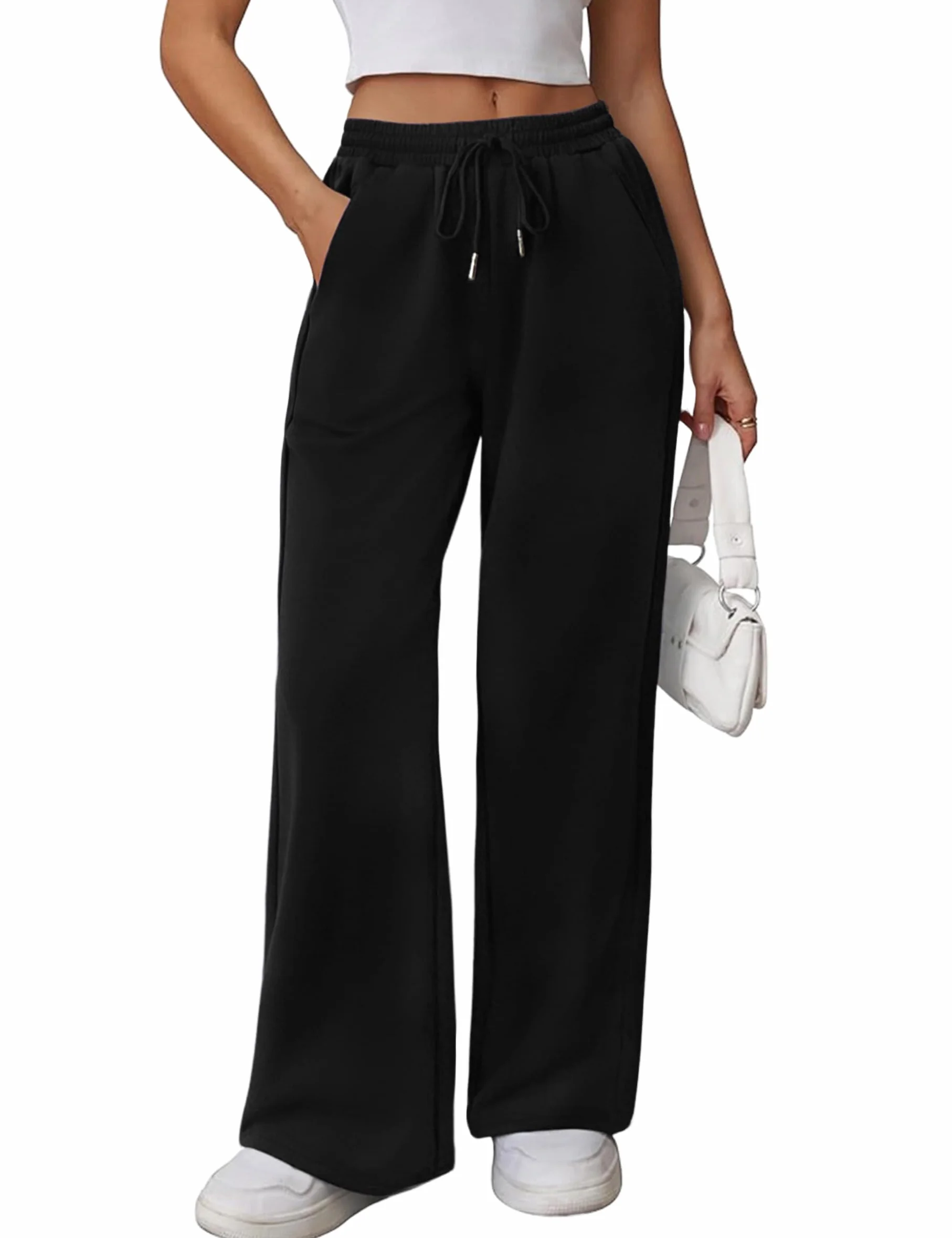 Litherday Pantaloni Sportivi Donna Cotone Vita Alta con Tasche e Coulisse Jogger Comodi per Casa Yoga Jogging Fitness S-XXL