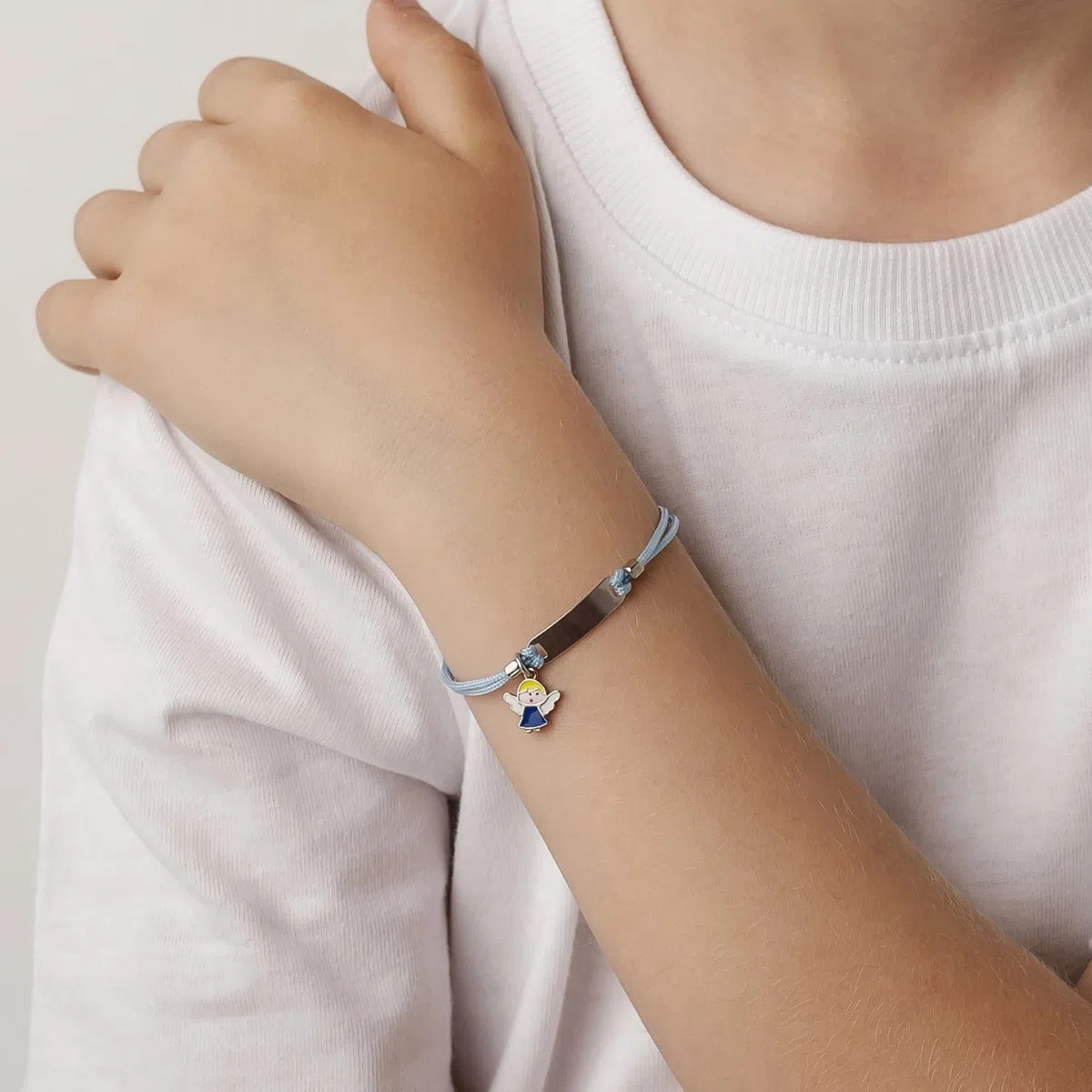 Sakrami Braccialetto Argento 925 con Cordoncino Blu e Charm Angioletto Kids Collection + Confezione Regalo Personalizzata - Braccialetto per Nascita Comunione o Battesimo