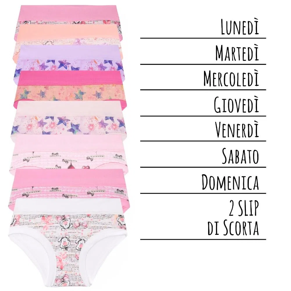 EMY Mutande Bambina Ragazza Cotone 9 Pezzi
