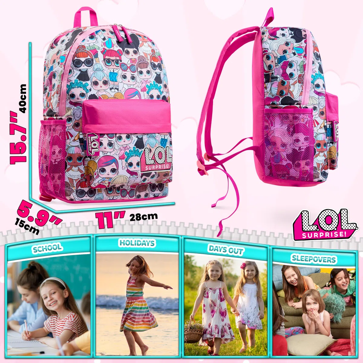 L.O.L. Surprise! Zainetto Bambina Zaino Scuola per Ragazze Zaino Scuola Elementare Bambina Cartella Scuola Tempo Libero Viaggio Accessori LOL Idea Regalo per Bambine